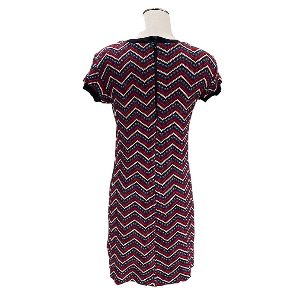 Retro Knit Chevron Mini Dress Red Navy White Short Sleeve Large Mod Modcloth - Picture 12 of 12